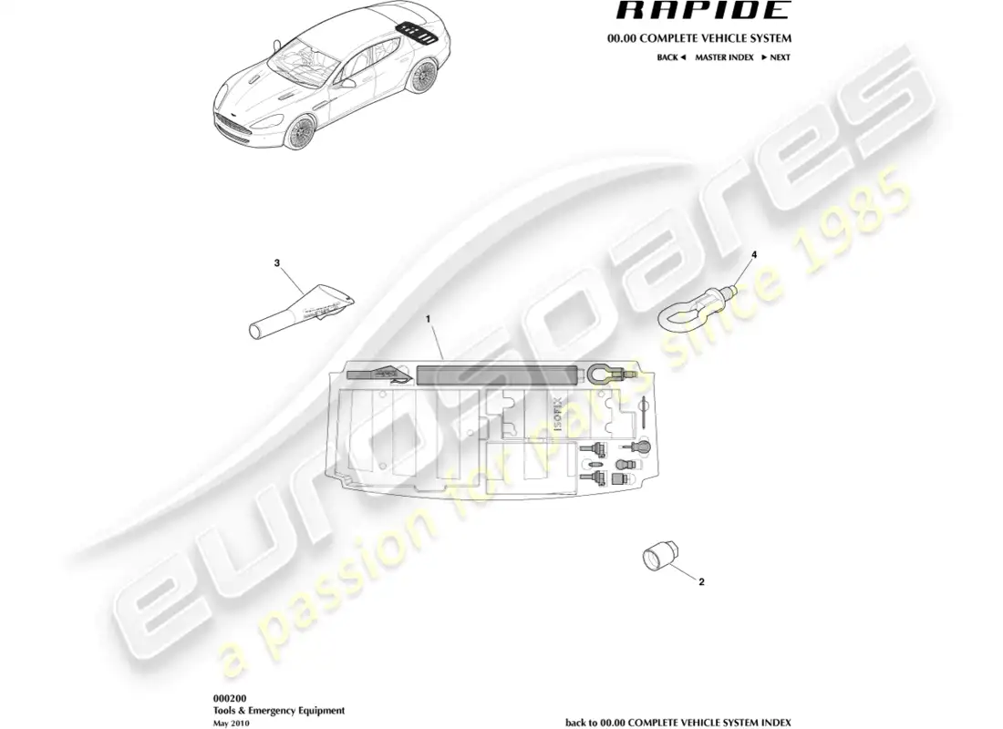 aston martin rapide (2010) herramientas y equipos de emergencia diagrama de piezas