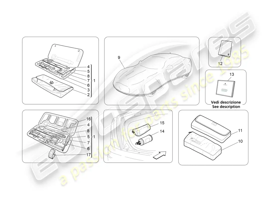 maserati granturismo (2009) estándar proporcionado diagrama de piezas