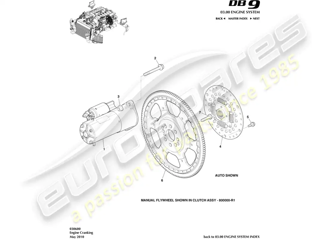 aston martin db9 (2012) motor de arranque diagrama de piezas