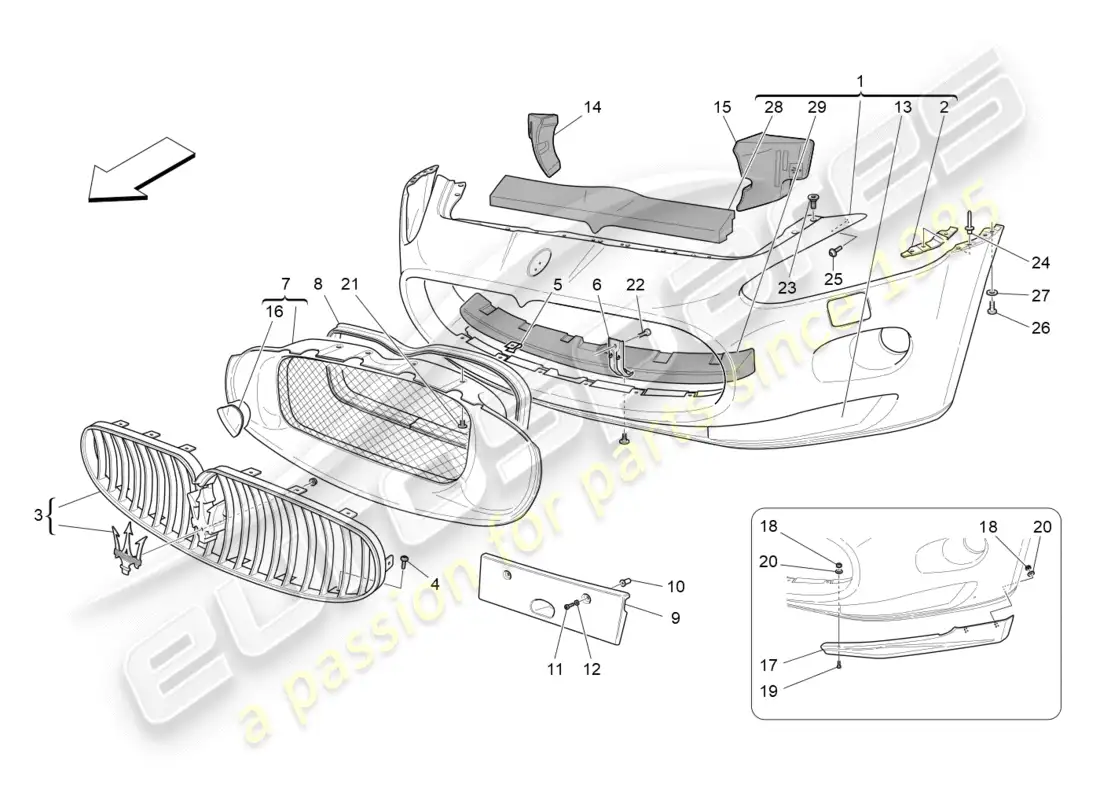 maserati granturismo (2014) parachoques delantero diagrama de piezas