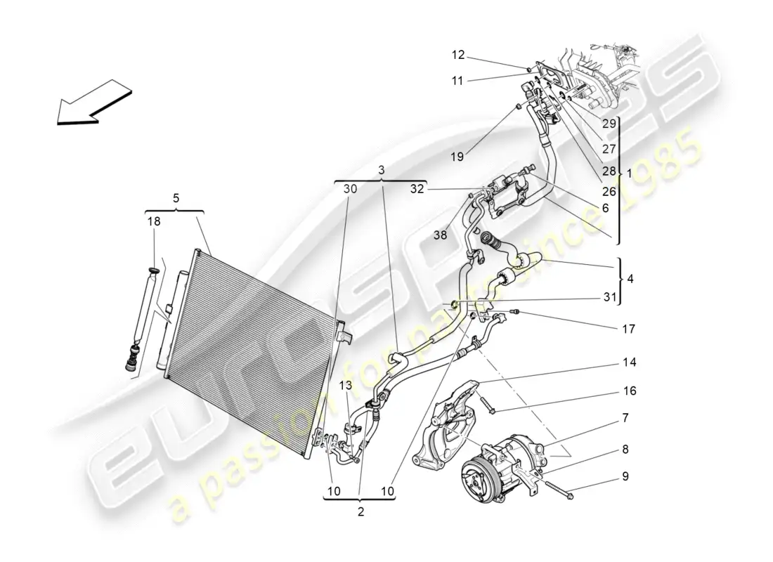 maserati qtp 3.0 tds v6 275hp (2015) unidad de a/c: dispositivos del compartimiento del motor diagrama de piezas