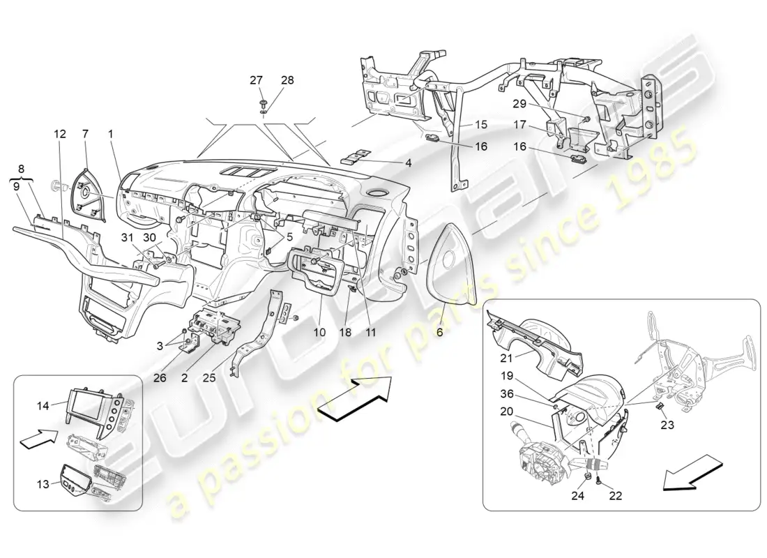 maserati granturismo (2016) unidad de tablero diagrama de piezas