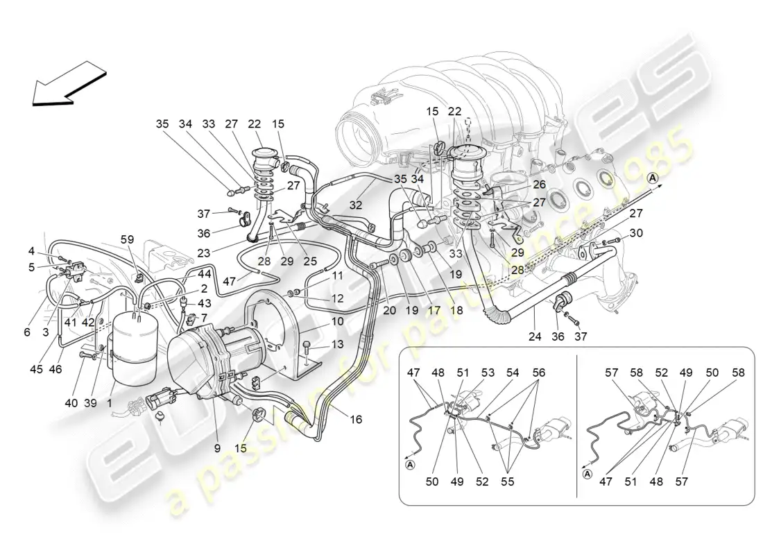 maserati granturismo (2011) sistema de aire adicional diagrama de piezas
