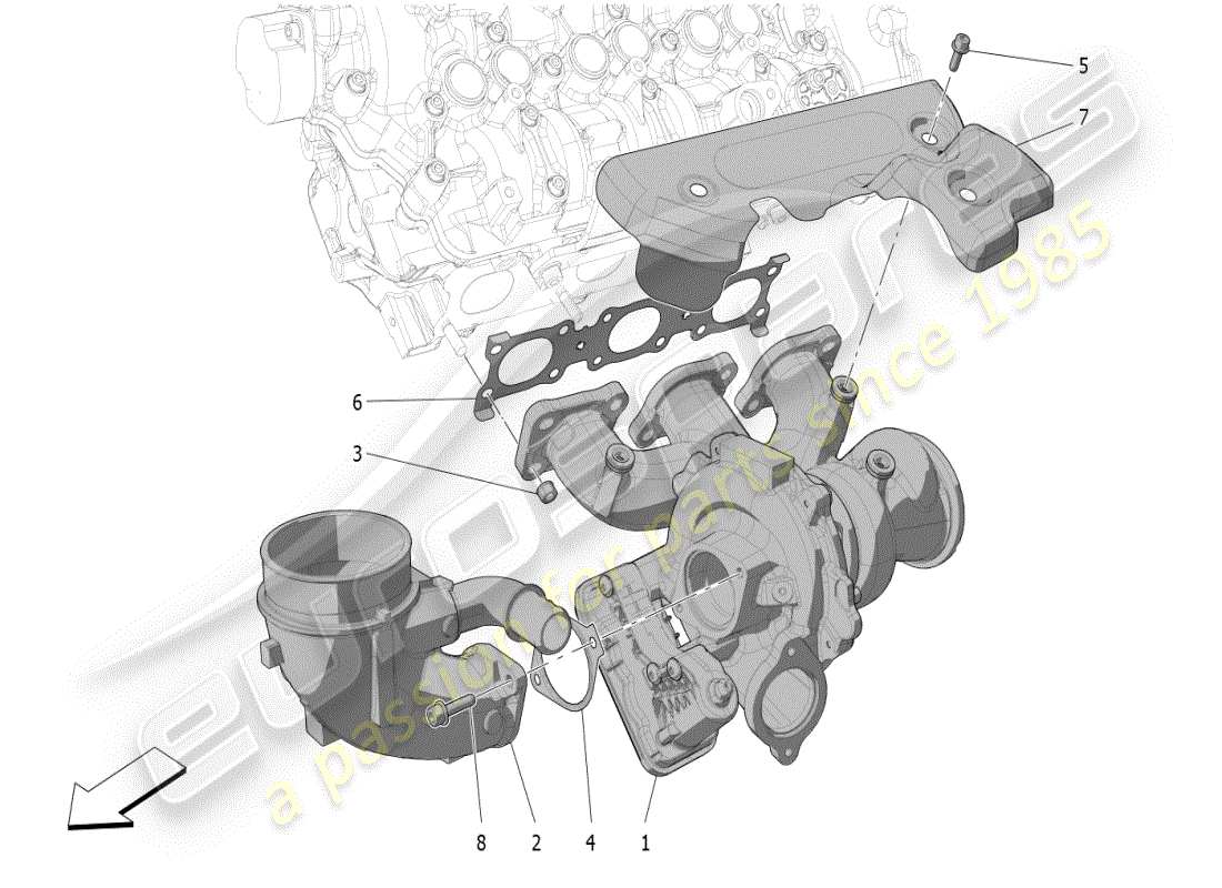 maserati mc20 (2024) sistema de turbocargación: equipos diagrama de piezas