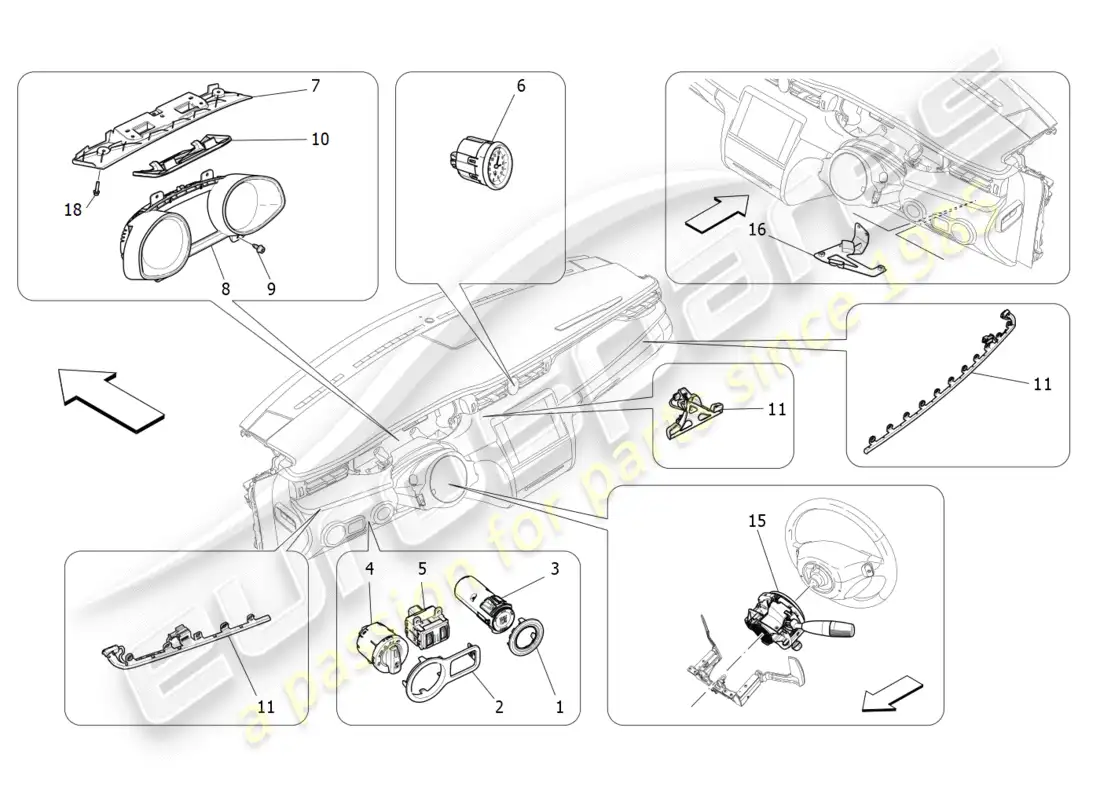 maserati qtp 3.0 tds v6 275hp (2015) diagrama de piezas de los dispositivos del tablero