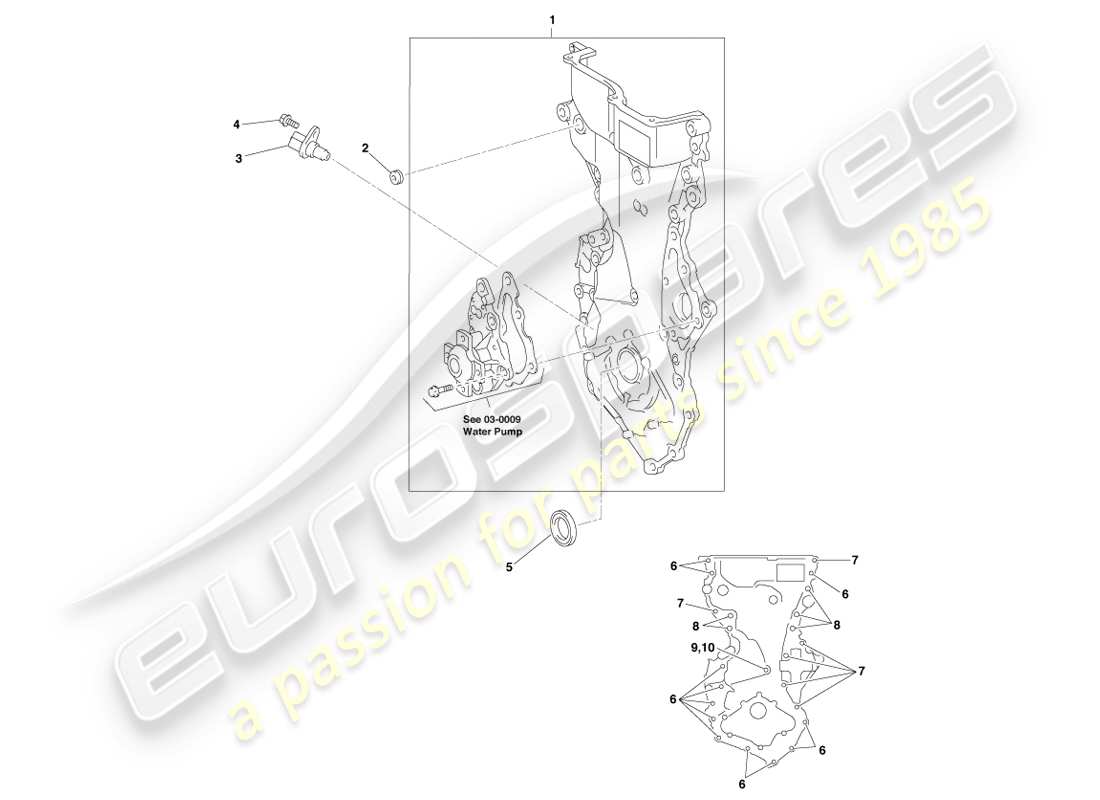 aston martin cygnet (2012) diagrama de piezas de la cubierta del engranaje de distribución y la placa final