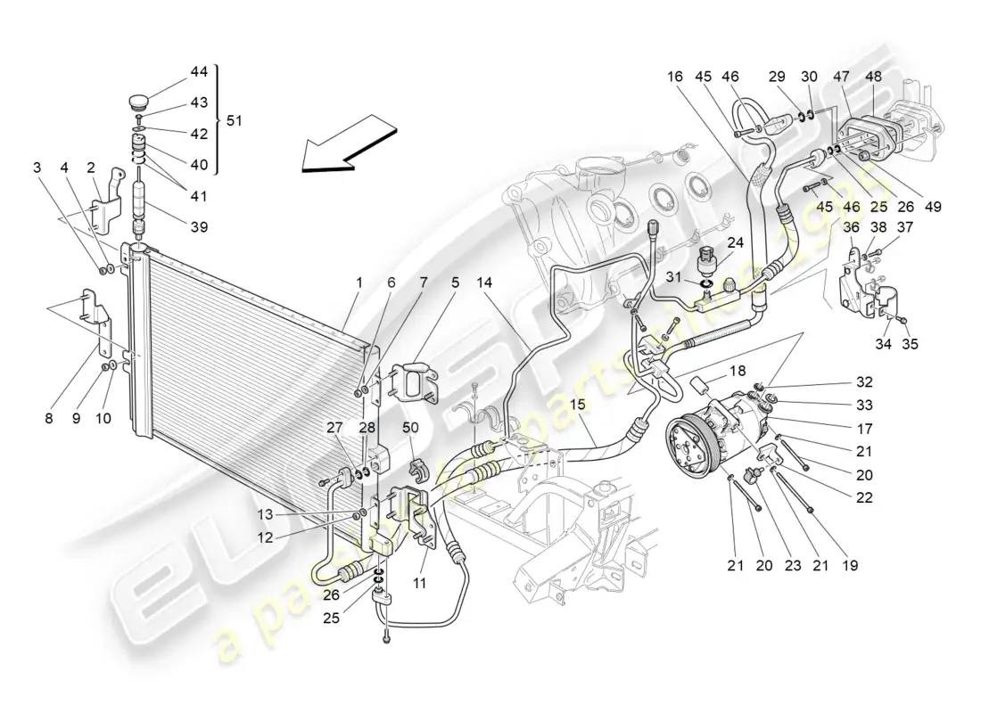maserati granturismo (2015) unidad de a/c: dispositivos del compartimiento del motor diagrama de piezas