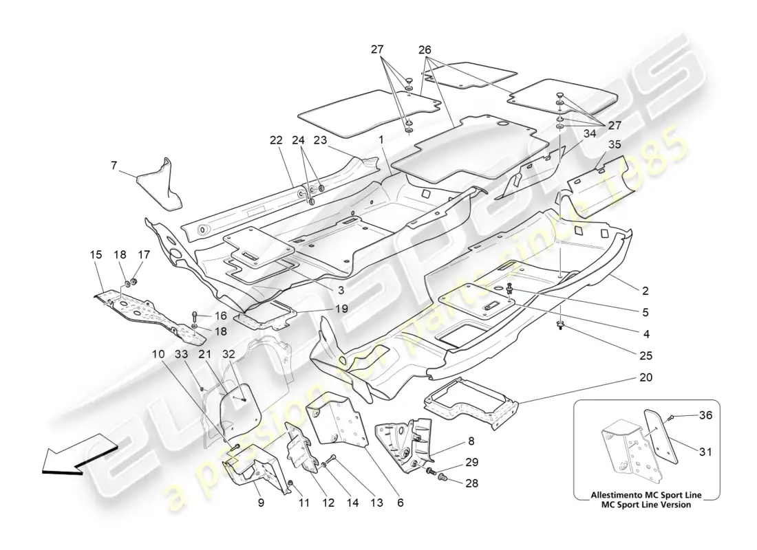 maserati granturismo (2011) alfombrillas del habitáculo diagrama de piezas