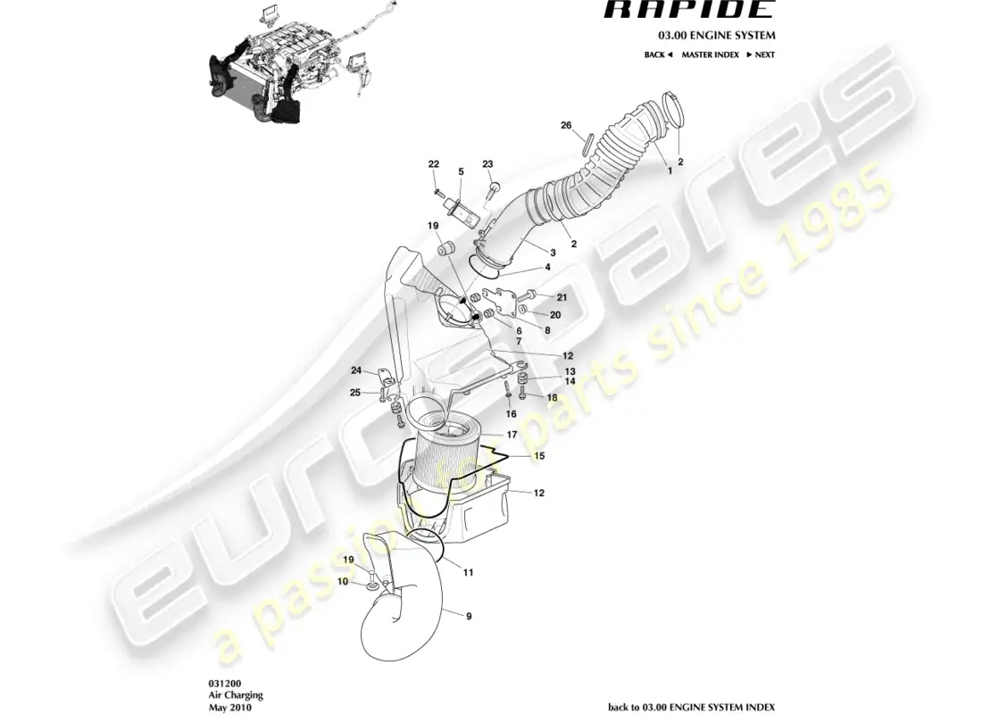 aston martin rapide (2012) carga de aire diagrama de piezas