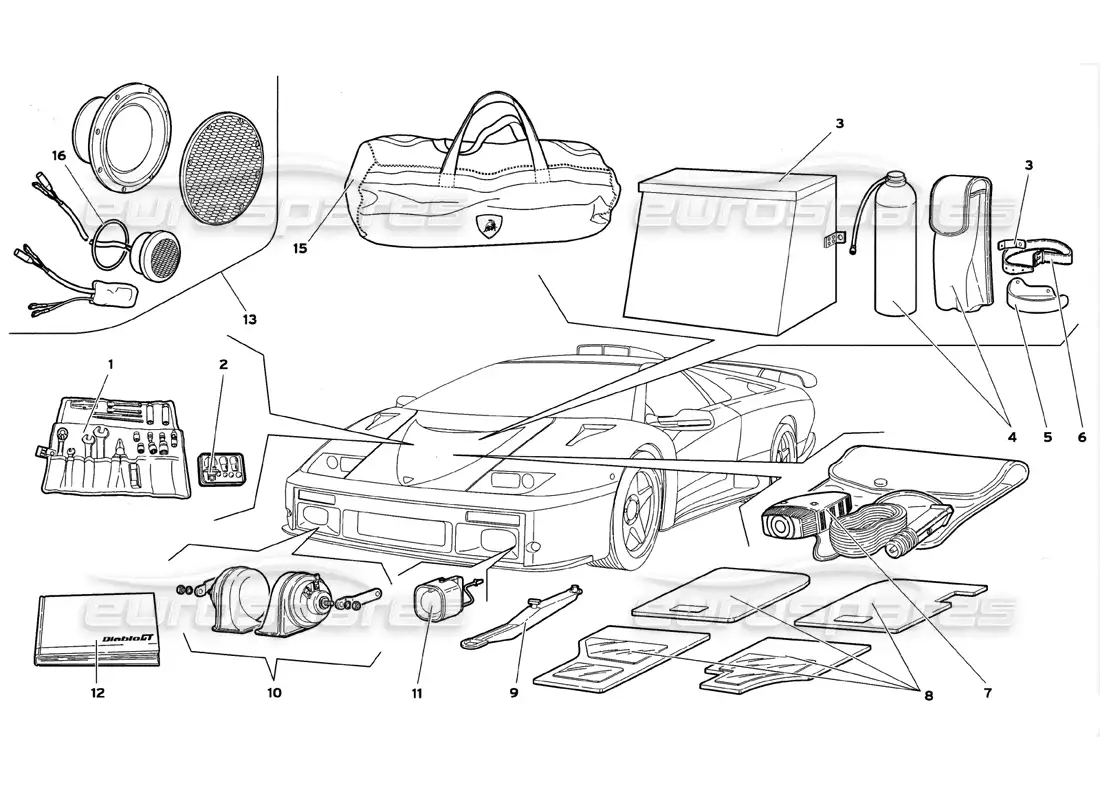 lamborghini diablo gt (1999) accesorios diagrama de piezas