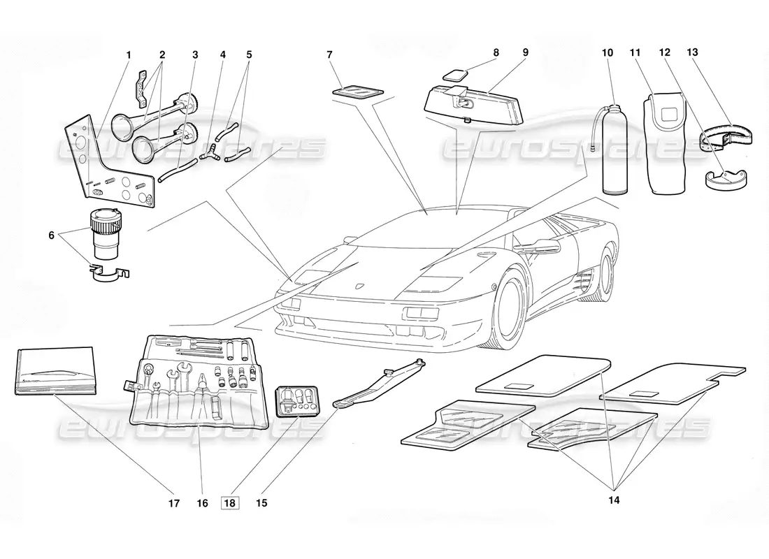 lamborghini diablo (1991) accessories (valid for june 1992 version) diagrama de piezas