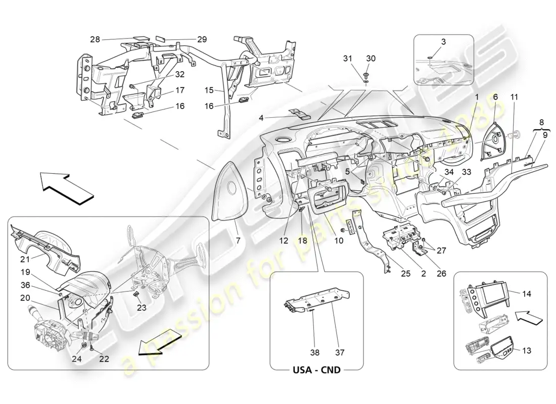 maserati granturismo (2011) unidad de tablero diagrama de piezas