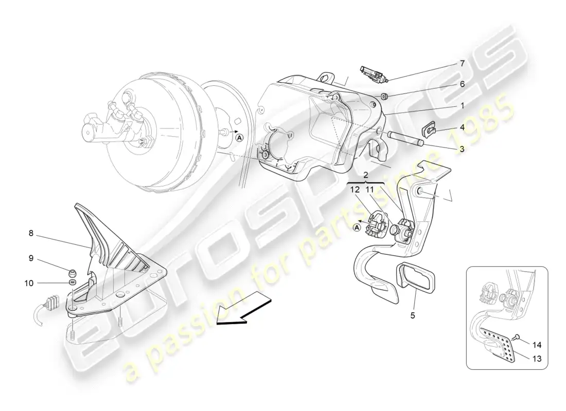 maserati granturismo s (2019) diagrama de piezas completo de la unidad de pedalera