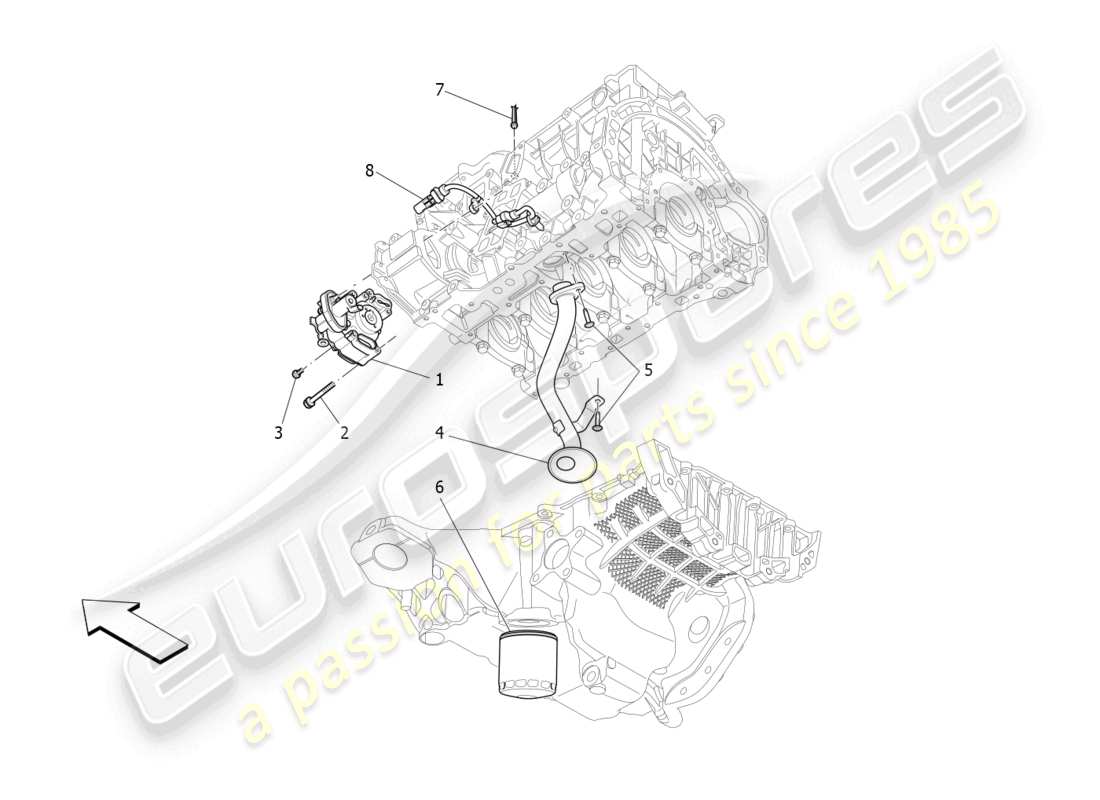 maserati levante gt (2022) sistema de lubricación: diagrama de piezas de bomba y filtro