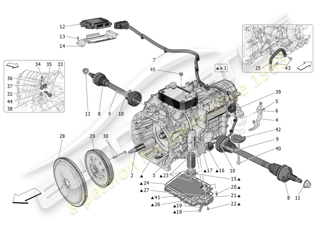 maserati mc20 (2022) diagrama de piezas de las carcasas de la caja de cambios