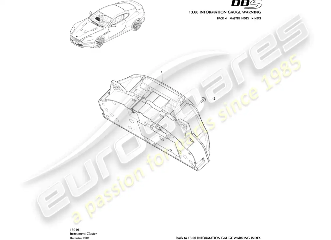 aston martin dbs (2012) combinación de instrumentos diagrama de piezas