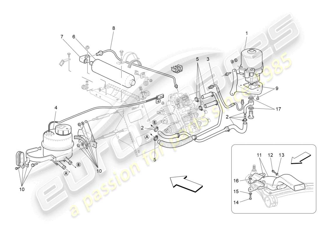 maserati granturismo mc stradale (2013) sistema hidráulico de activación de la caja de cambios: diagrama de piezas del tanque y la bomba