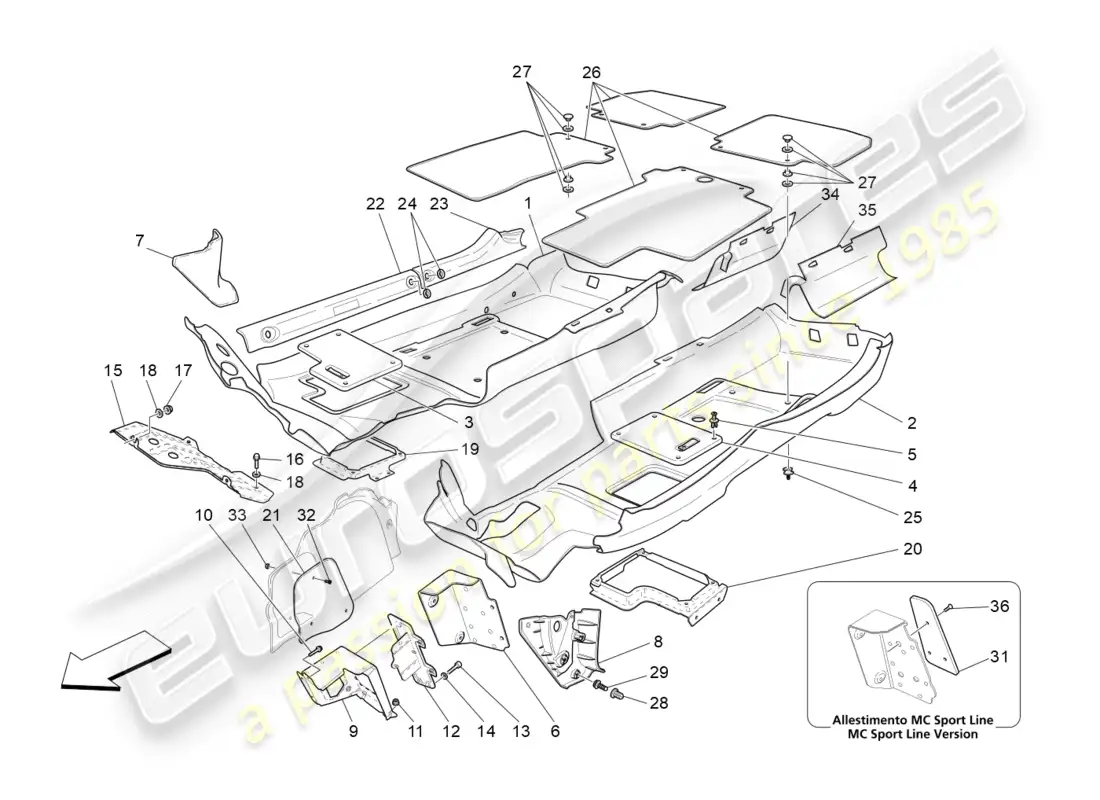 maserati granturismo (2016) alfombrillas del habitáculo diagrama de piezas