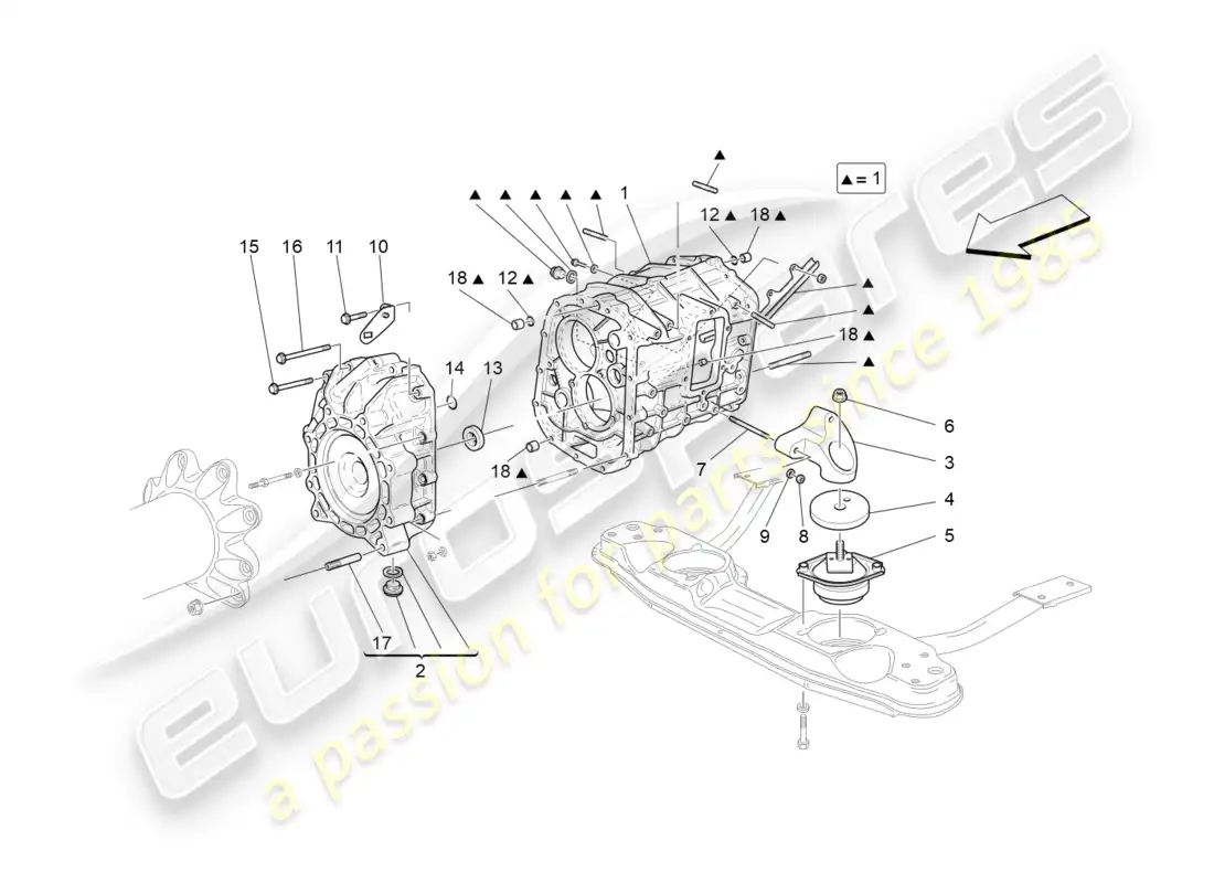 maserati granturismo (2012) carcasas de caja de cambios diagrama de piezas