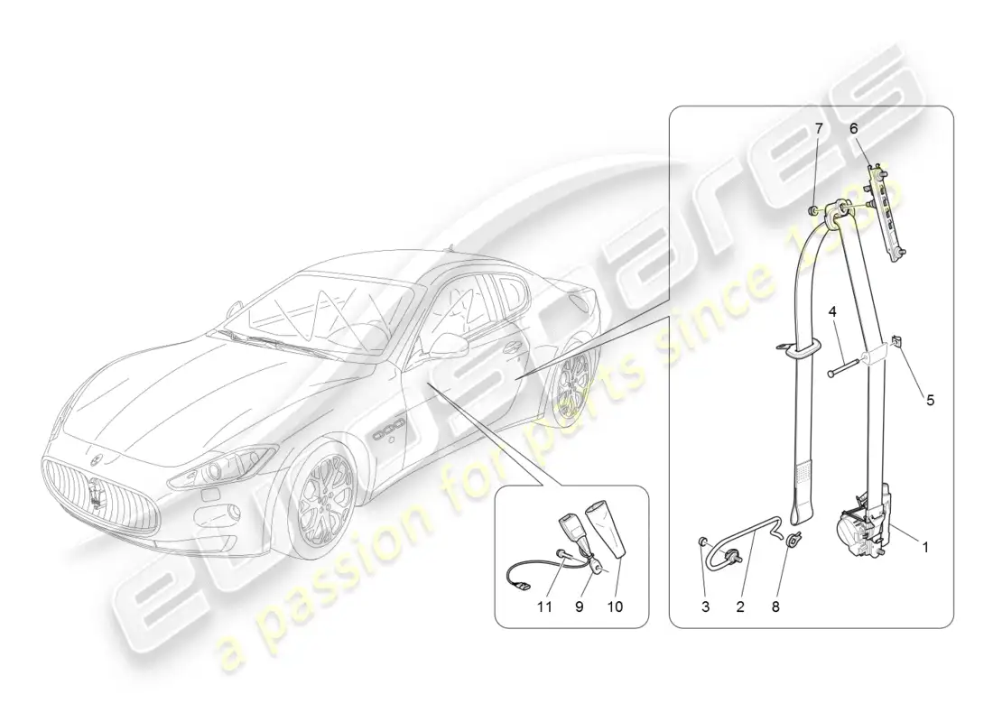 maserati granturismo (2008) cinturones de seguridad delanteros diagrama de piezas
