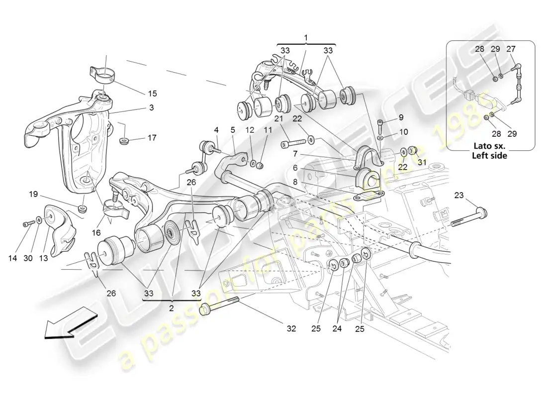 maserati granturismo (2008) suspensión delantera diagrama de piezas