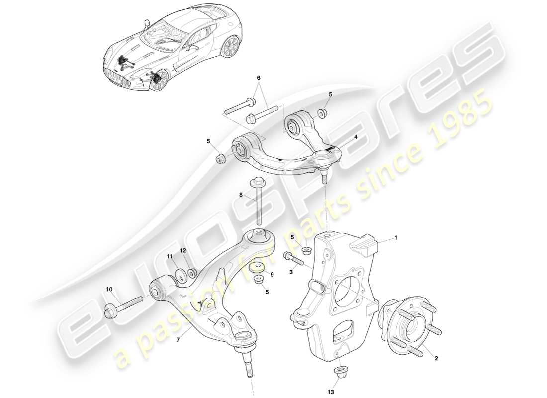aston martin one-77 (2011) conjunto de suspensión delantera diagrama de piezas