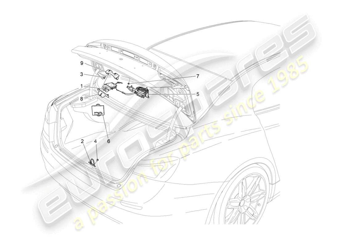 maserati ghibli (2017) diagrama de piezas de control de apertura de la tapa trasera