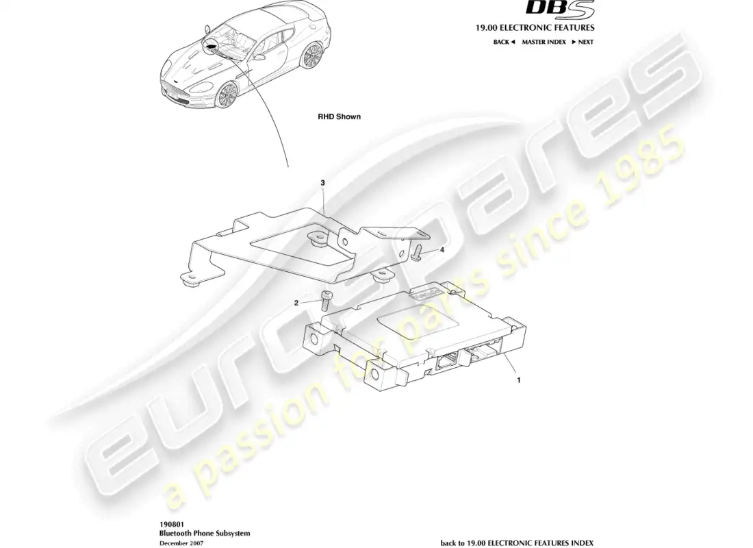 aston martin dbs (2007) subsistema bluetooth diagrama de piezas