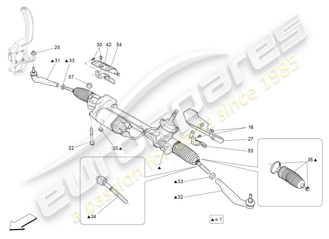 maserati levante gt (2022) unidad completa de cremallera de dirección diagrama de piezas