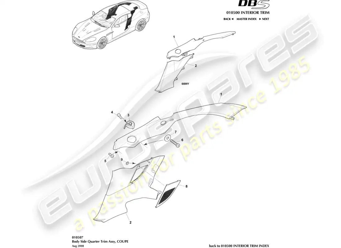 aston martin dbs (2007) embellecedor lateral de carrocería, cupé diagrama de piezas
