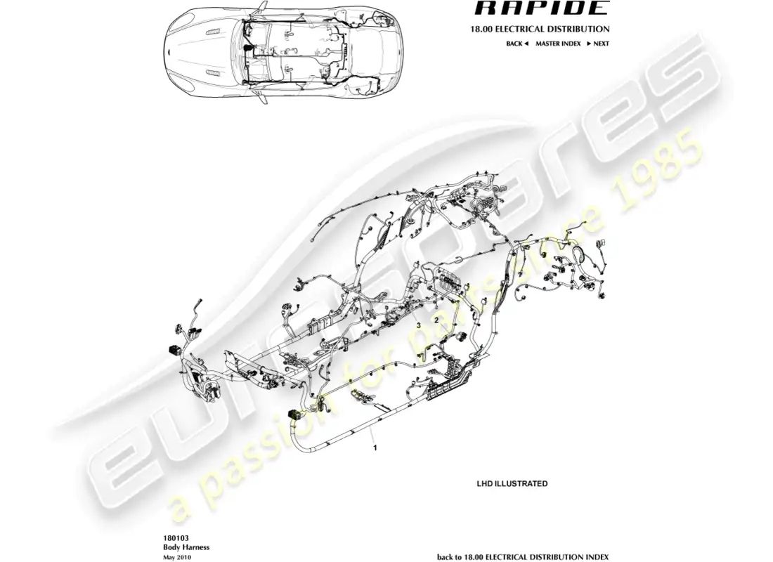 aston martin rapide (2011) arnés para el cuerpo diagrama de piezas