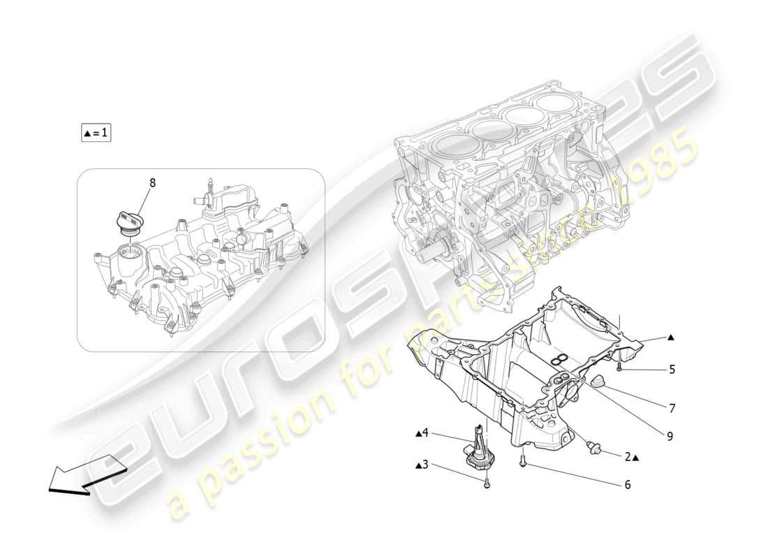 maserati levante gt (2022) sistema de lubricación: diagrama de piezas del circuito y de la colección