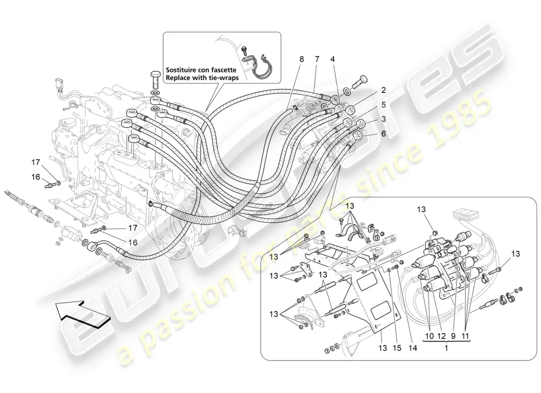 maserati granturismo (2012) hidráulica de activación de la caja de cambios: unidad de potencia diagrama de piezas
