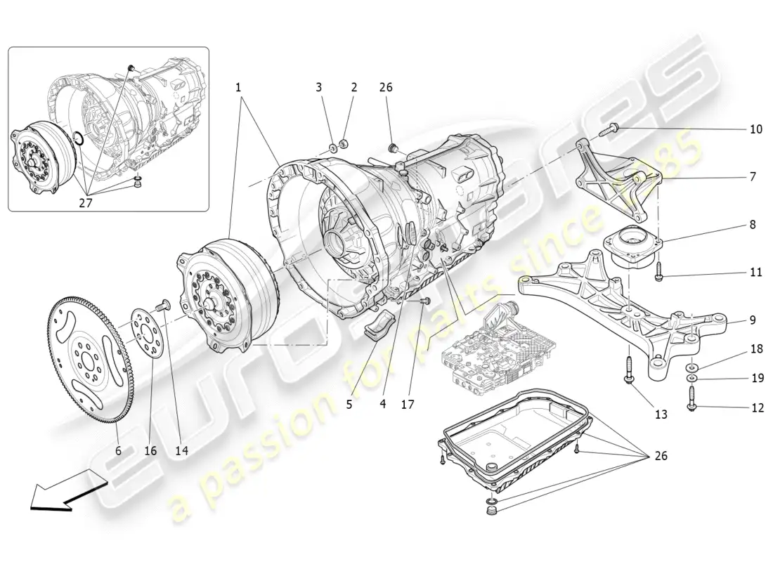 maserati qtp 3.0 tds v6 275hp (2015) diagrama de piezas de las carcasas de la caja de cambios