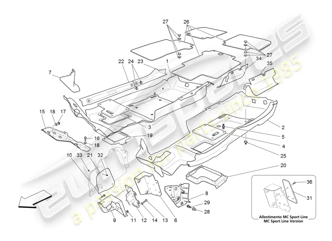 maserati granturismo (2008) alfombrillas del habitáculo diagrama de piezas