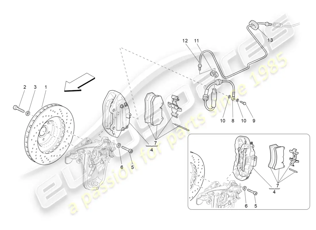 maserati granturismo s (2018) dispositivos de frenado en las ruedas delanteras diagrama de piezas