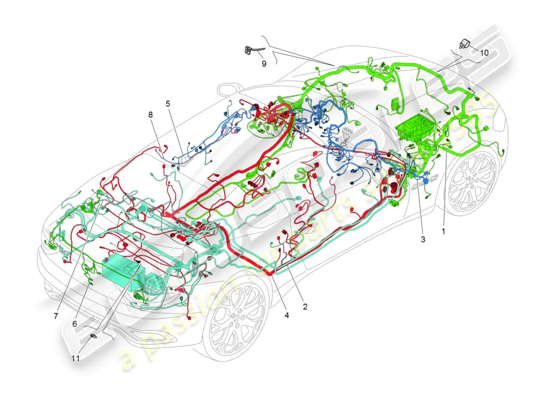 maserati granturismo (2008) cableado principal diagrama de piezas