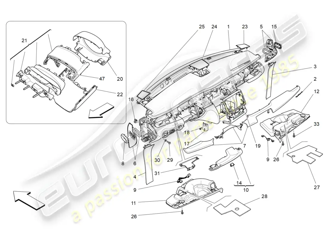 maserati qtp 3.0 tds v6 275hp (2015) diagrama de piezas de la unidad del tablero