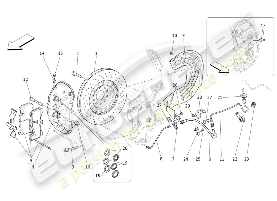 maserati qtp 3.0 tds v6 275hp (2015) diagrama de piezas de los dispositivos de frenado en las ruedas delanteras