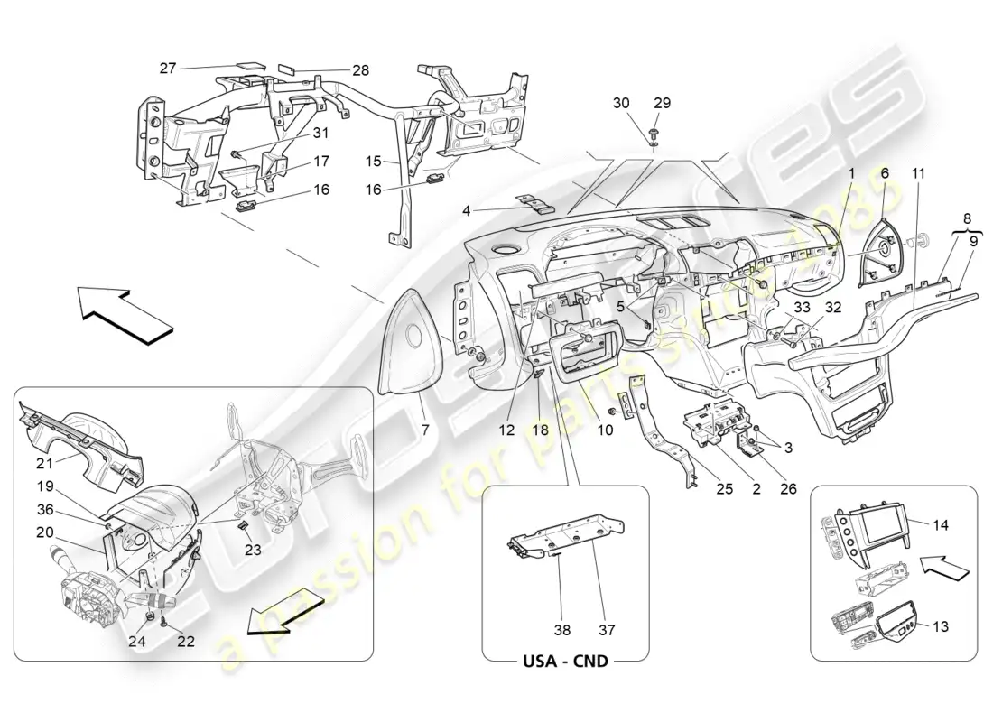 maserati granturismo (2016) unidad de tablero diagrama de piezas