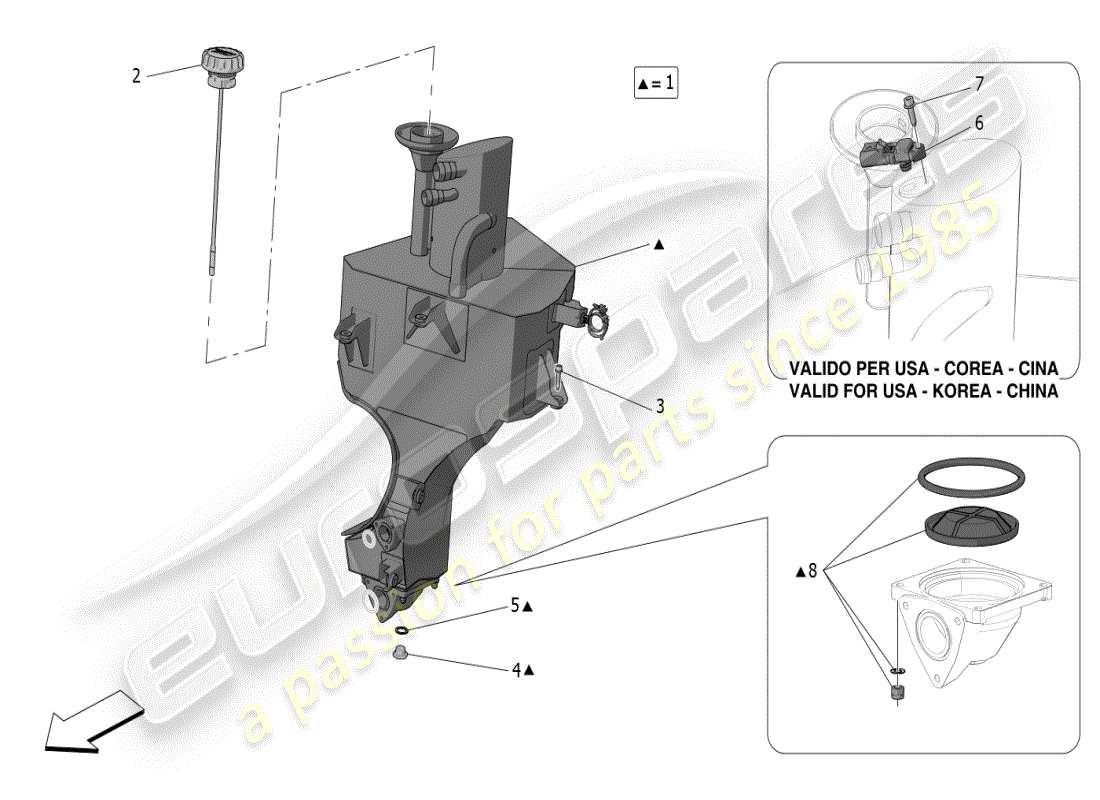 maserati mc20 (2024) sistema de lubricación: diagrama de piezas del circuito y de la colección