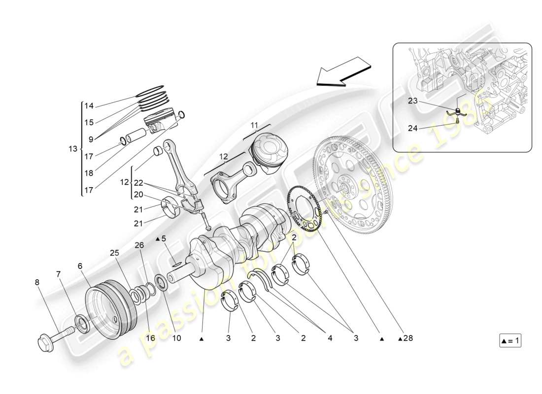 maserati levante modena s (2022) mecanismo de manivela diagrama de piezas