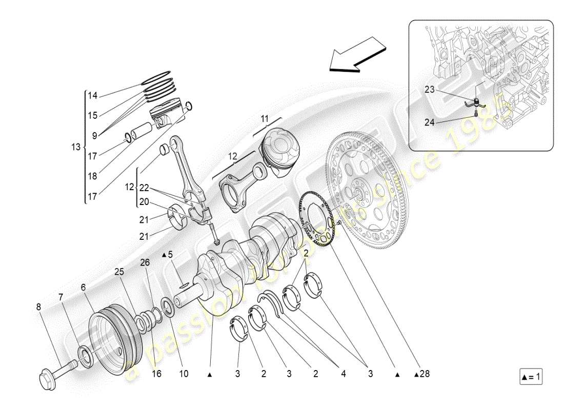 maserati ghibli (2019) mecanismo de manivela diagrama de piezas