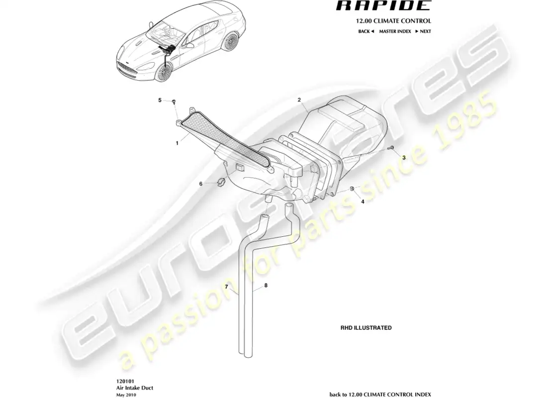 aston martin rapide (2017) componentes de entrada de aire diagrama de piezas