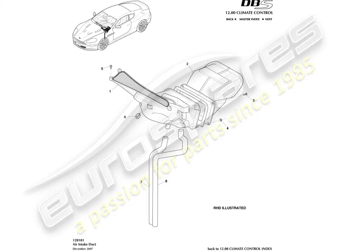 aston martin dbs (2011) conductos de entrada de aire diagrama de piezas