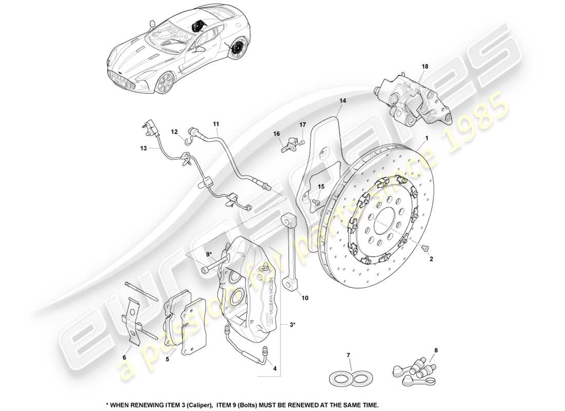 aston martin one-77 (2011) sistema de freno trasero diagrama de piezas