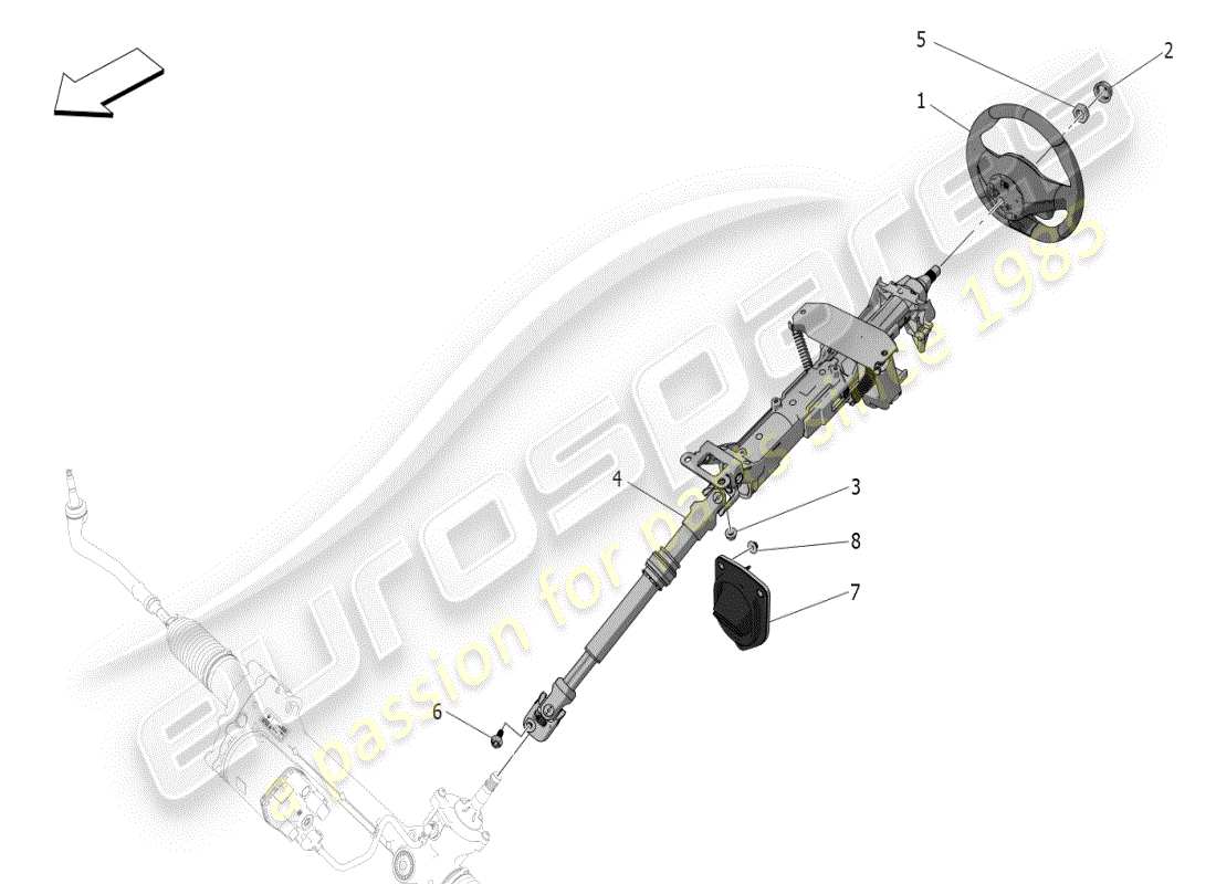 maserati mc20 (2024) diagrama de piezas de la unidad de volante y columna de dirección
