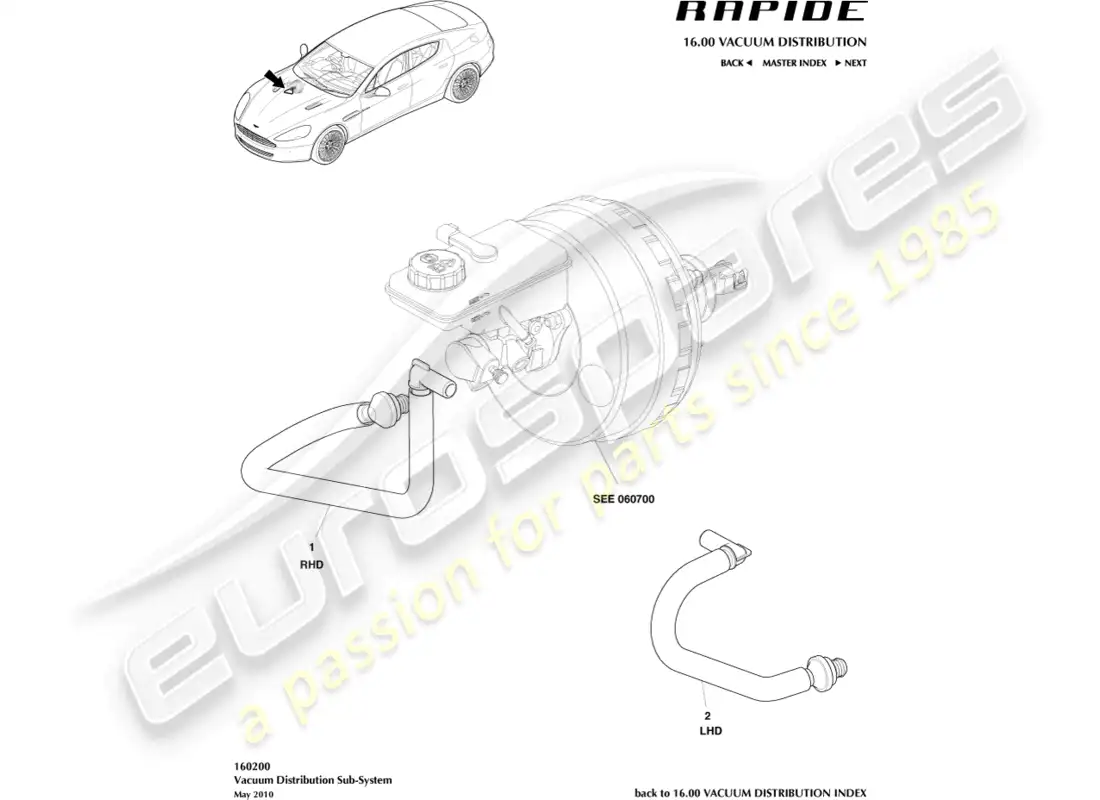 aston martin rapide (2013) subsistema de distribución de vacío diagrama de piezas