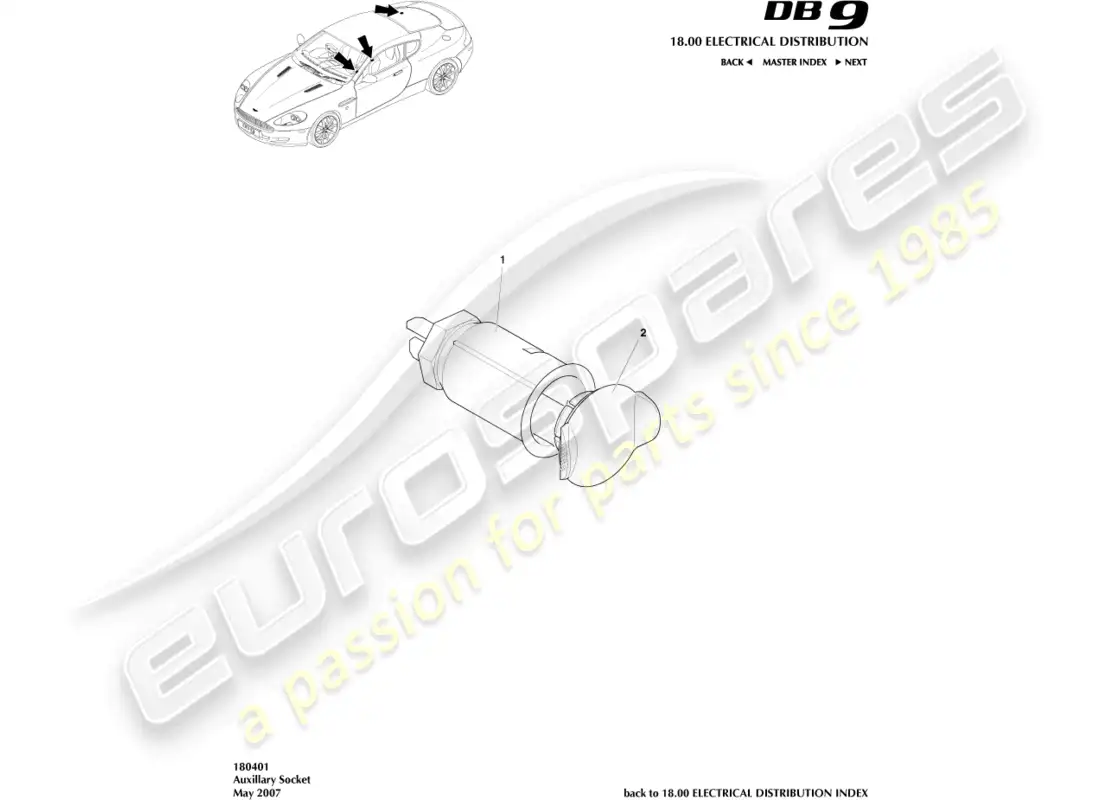 aston martin db9 (2009) toma auxiliar diagrama de piezas