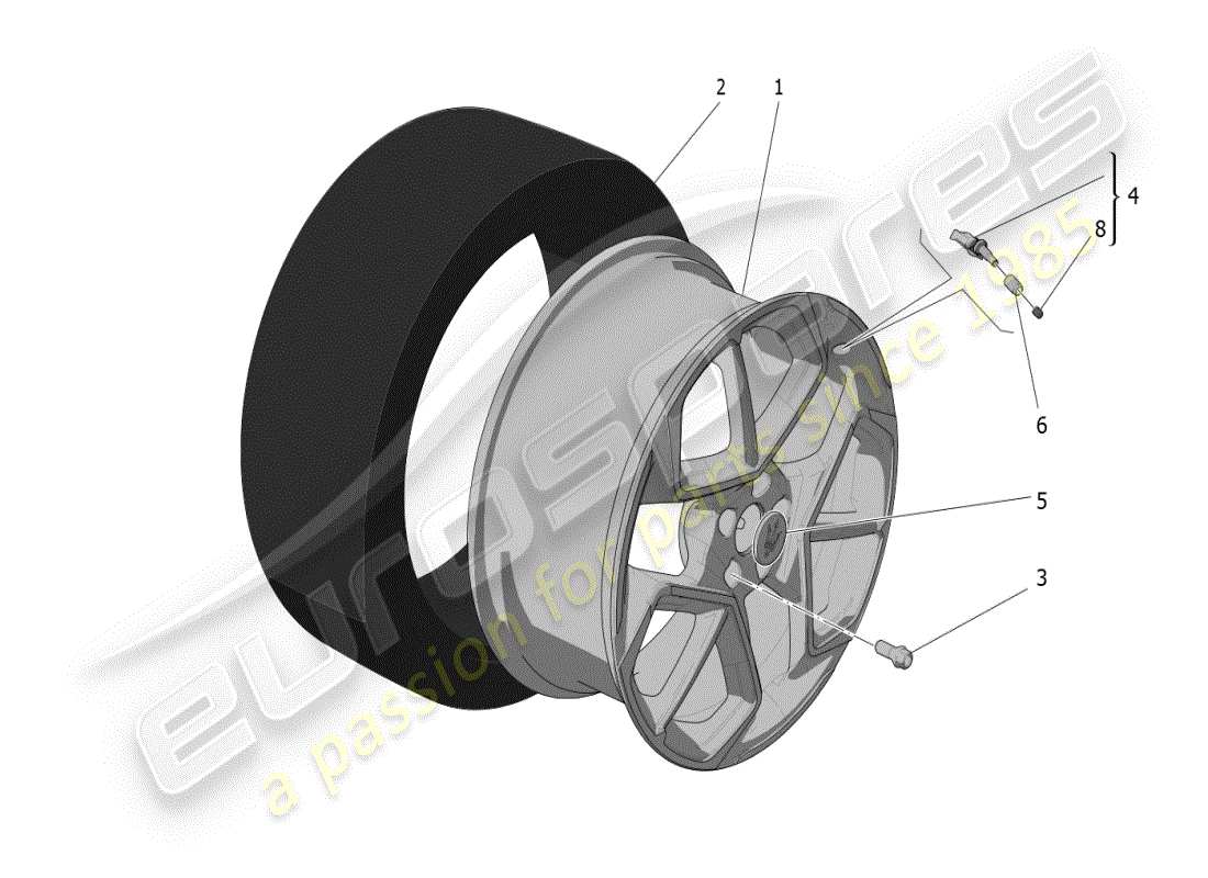 maserati mc20 (2024) diagrama de piezas de ruedas y neumáticos